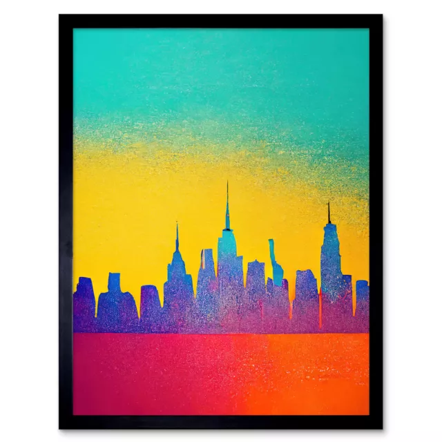 Bright New York Skyline Cityscape Yellow Framed Wall Art Picture Print 12x16