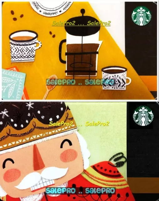 2x STARBUCKS 2017 CHRISTMAS SANTA LOVE COFFEE PRESS COLLECTIBLE GIFT CARD LOT