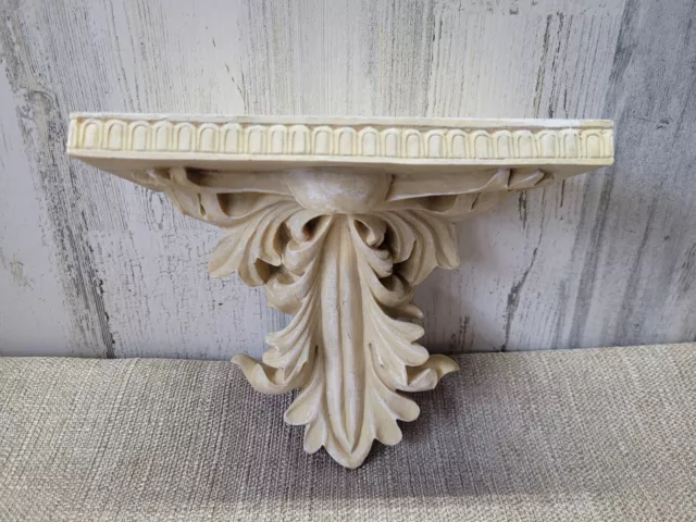 Vtg Carved Wall Shelf Sconce Resin Corbel Style Leaf Scroll Hanging Decor 8.75"