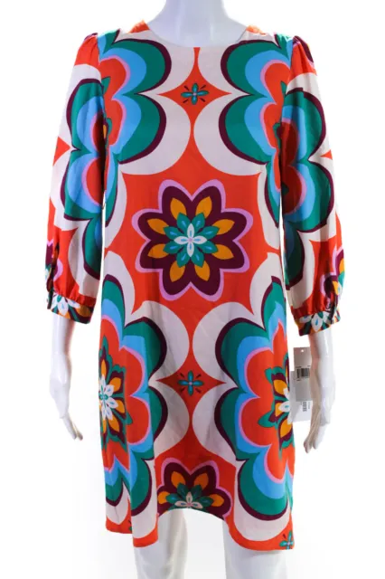 Donna Womens 3/4 Sleeve Crew Neck Abstract Shift Dress Multicolored Size 6