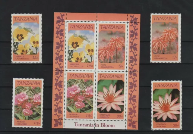 Tanzania. 1986, Blumen Block und als Einzelmarken Postfrisch**