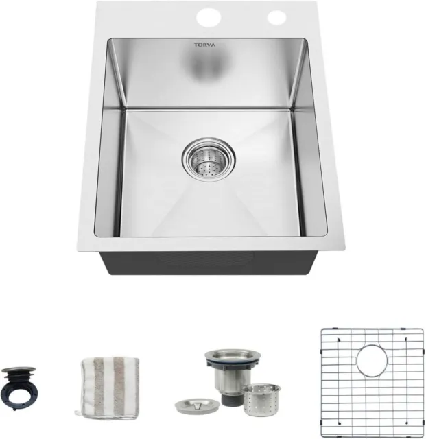 18-Inch Drop-in Kitchen Sink; 16 G Stainless Steel Topmount Wet Bar or Prep