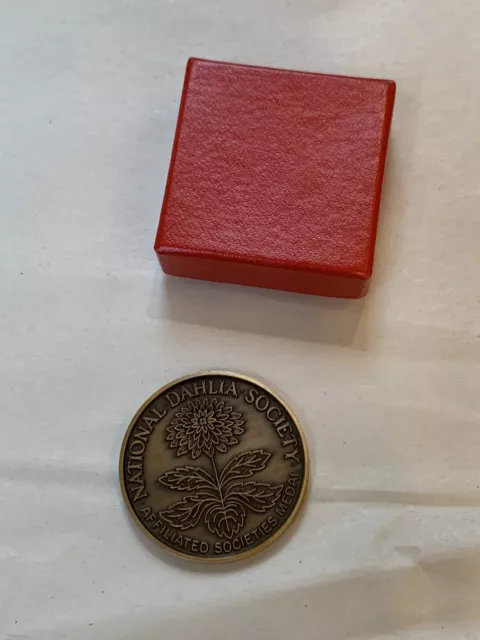Vintage National Dahlia Society Bronze Medal With Box No Engraving c1960s 2