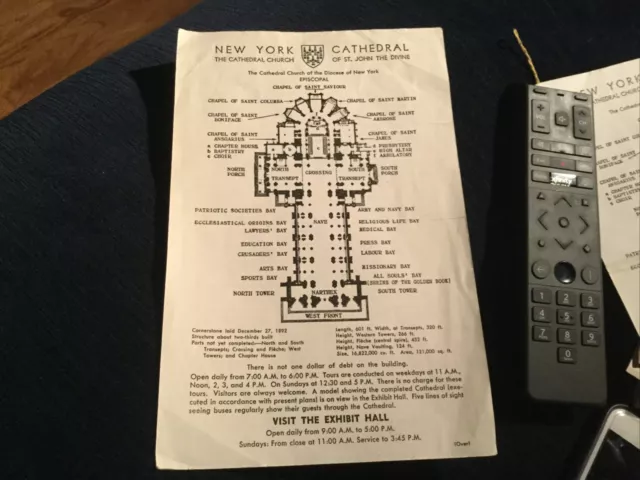 New York Cathedral - St. John the Devine - Services and Map 1955