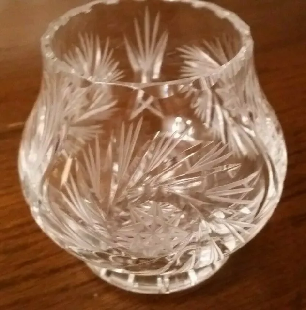 Vintage American Brilliant Small Cut Glass Rose Bowl Pinwheels Diamond Point Cut