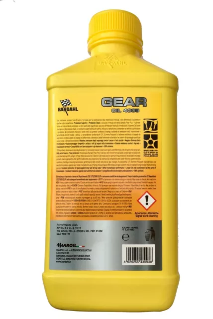 3 Lt Bardahl Gear Oil 4005 75w90 GL-5 GL-4/MT1 Huile Racing Gear Différentiel 2