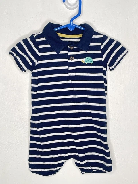 Carters Striped Romper Baby Boys Size 9 Months Navy Collared Short Sleeve