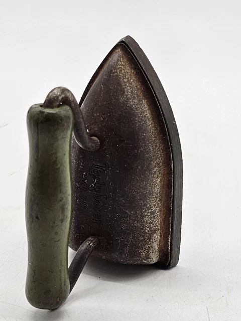 Miniture Lady Dover Sad Iron With Metal Trivet 3-1/2" Long Green Handle Laundry
