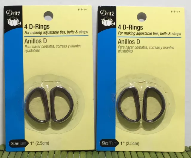 Lote de 2 paquetes Dritz 4 anillos en D #117-1-1 talla 1" gris metálico