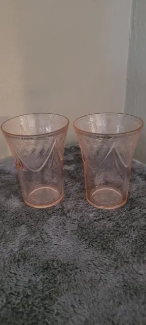 Vintage 1930'S Pink Royal Lace 9 Oz Tumblers - Depression Glass  Set Of 2