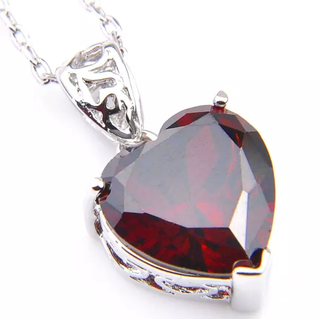 Natural Jewelry Heart Style Fire Red Garnet Silver Necklace Pendant With Chain