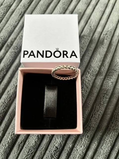 Genuine Pandora 925 Sterling Silver Pave Ring Band Size 54 with Box