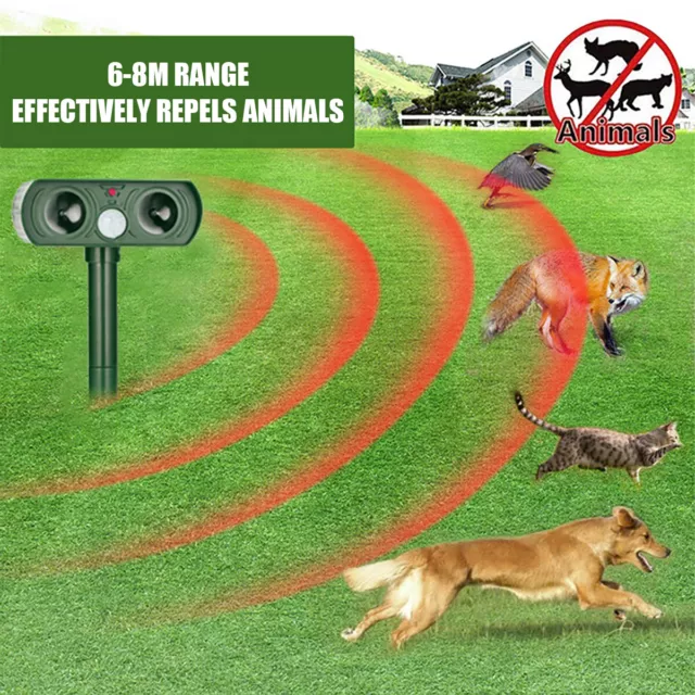 Solar Power Animal Deterrent Dual Ultra Sonic Garden Pest Repeller Cat Fox Bird 2