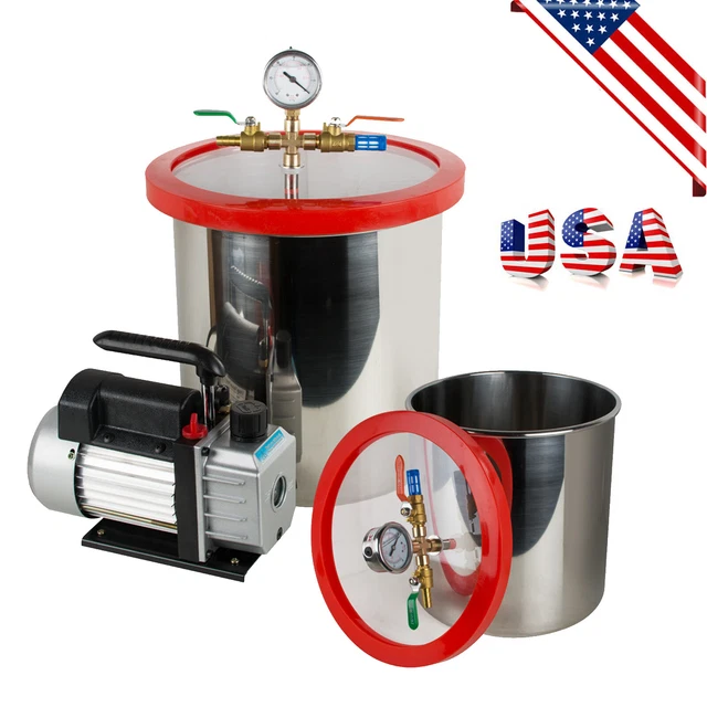 *US Ship* 5 Gallon Stainless Steel Vacuum Degassing Chamber Kit 3CFM Pump