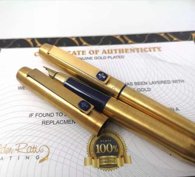 24k Gold Plated Parker 25 Fountain Pen / Ballpoint Writing Pen Set Vintage Gift