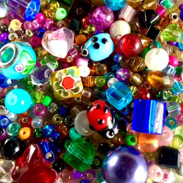 80g Glass Beads 3mm to 20mm MultiColour Mix Shapes Mix Sizes