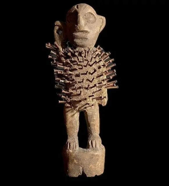 wooden figures primitive decor Nkisi N’Kondi hand carved statue vintage art-8431