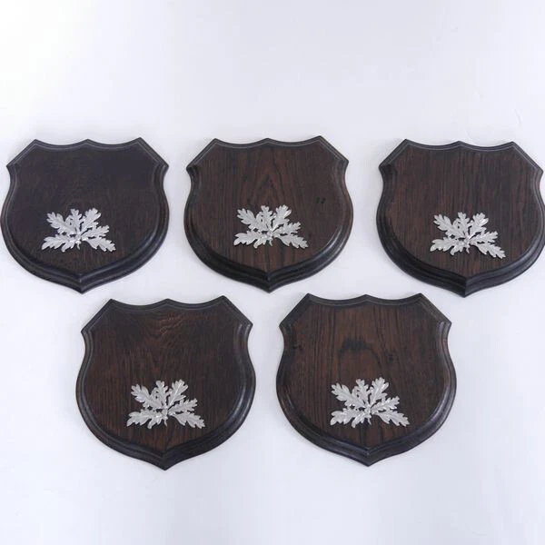 5x Wappenschilder Jabalí Af 17cm Escudo de Trofeo Hoja de Roble Portada Plata