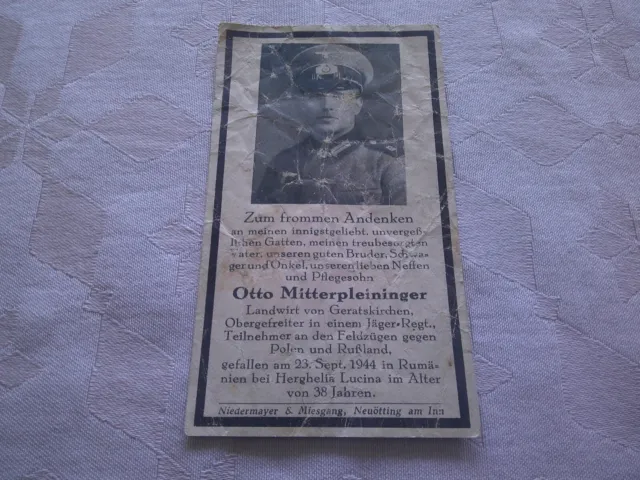Sterbebild 2.WK,Obergefreiter, gef. 23.9.1944 in Rumänien