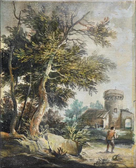 TABLEAU ANCIEN, ÉCOLE française XIXème siècle. Paysage à la tour