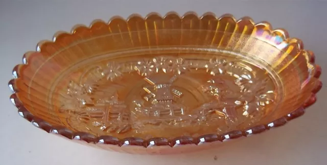 IMPERIAL Carnival Glass " Windmill " Marigold 8 1/2" Oval Bowl/Dish
