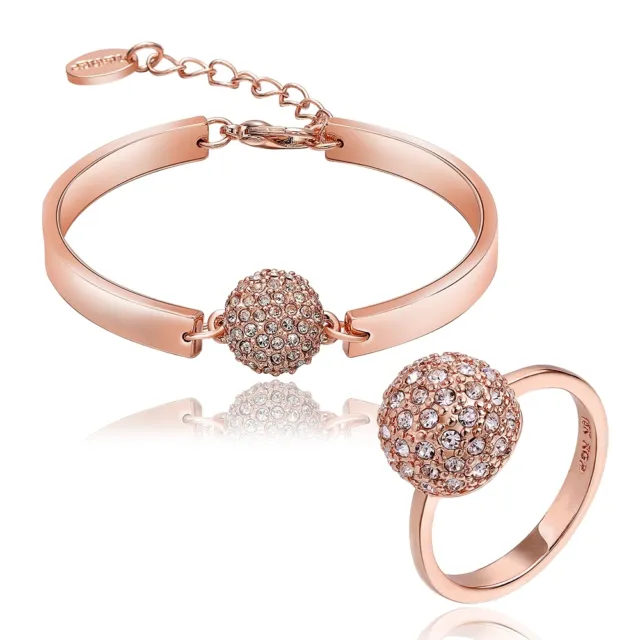 NEW 18K Rose Gold Plated Jewellery Sets - Czech Crystal Ball BRACELET & RING