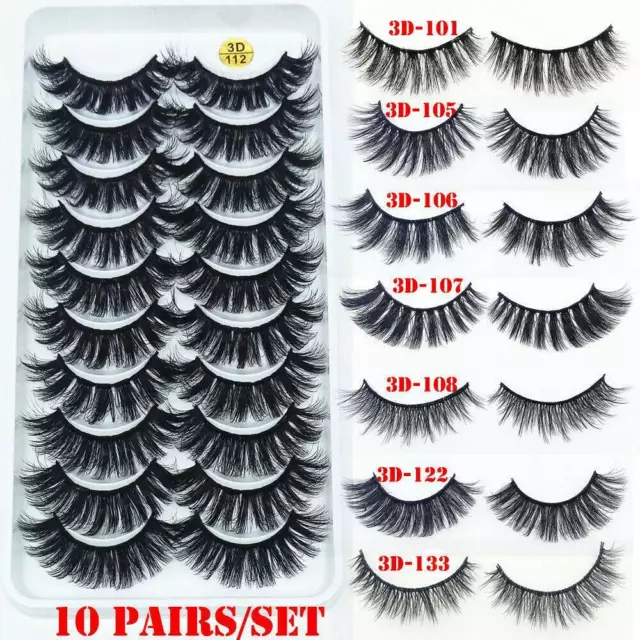 SKONHED 10Pairs 3D Mink False Eye Lashes Wispy Cross Fluffy Extension Eyelashes