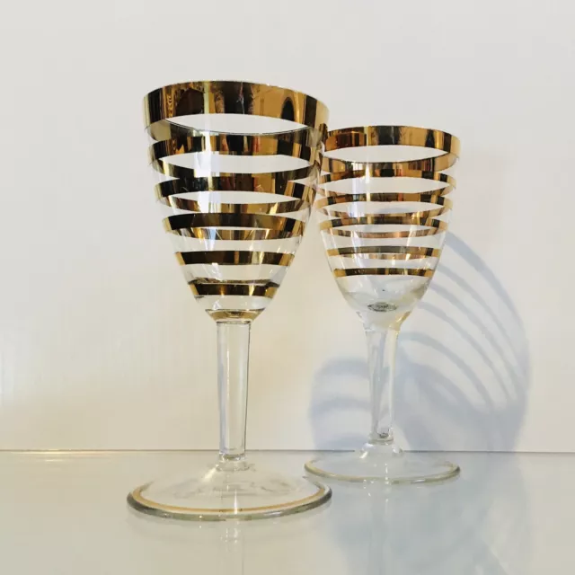 Vintage Set Of 2 Gold Plated Gilt Stripe Sherry/Liquor Glasses