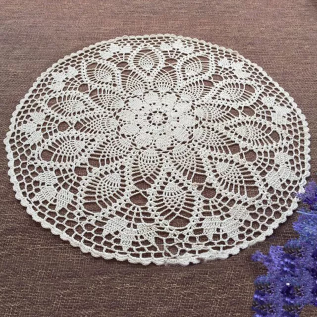 60cm White Round Vintage Hand Crochet Lace Doily Table Cloth Cover Topper Decor