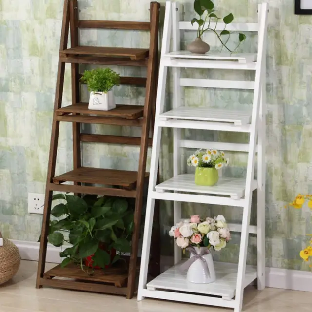 4 Tier Wooden Ladder Folding Book Shelf Stand Plant Flower Display Shelving Rack