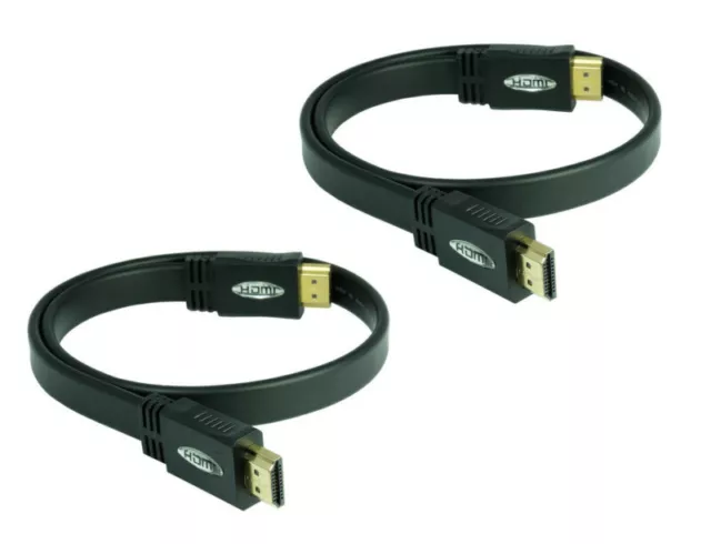 2x 1,5m Haute Vitesse HDMI Câble Plat ( Ultra HD, 4Kx2K, HDTV, 3D, Arc ) 2 Pièce