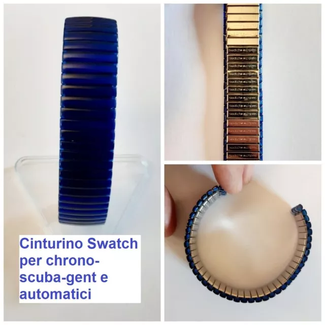 Swatch Cinturino Nuovo Originale Elasticizzato Blu Strap Band 19 mm Acciaio