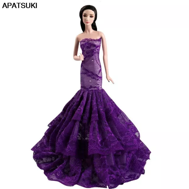 Purple Lace Wedding Dress for 11.5in. 1/6 Doll Clothes Fishtail Outfits Gown