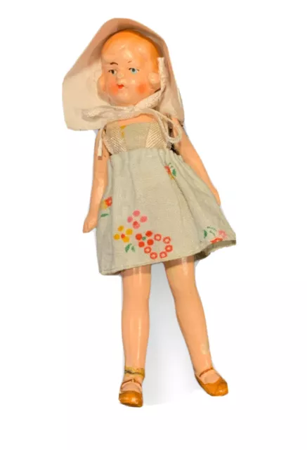 Antique/Vintage German All Bisque Hertwig Miniature Doll Original Dress 9.5cm