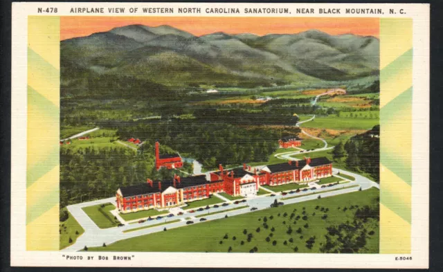 BLACK MOUNTAIN, NC * AIRPLANE VIEW of SANATORIUM * UNPOSTED 1940s VINTAGE LINEN