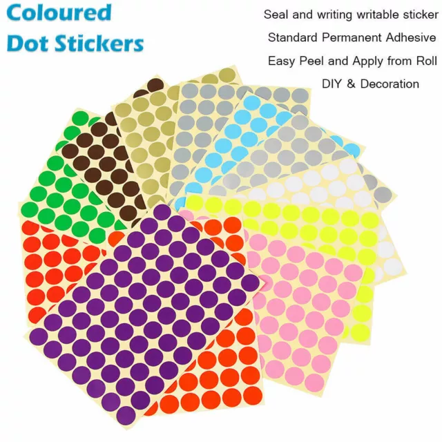 ANY SIZE Multi Coloured Dot Stickers Round Spot Circles Dots BUY 3 GET 2 FREE UK