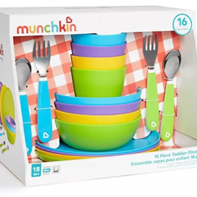 Munchkin Kids Toddler 16 piece Multi-Dining set. Plates and Bowls Stack.