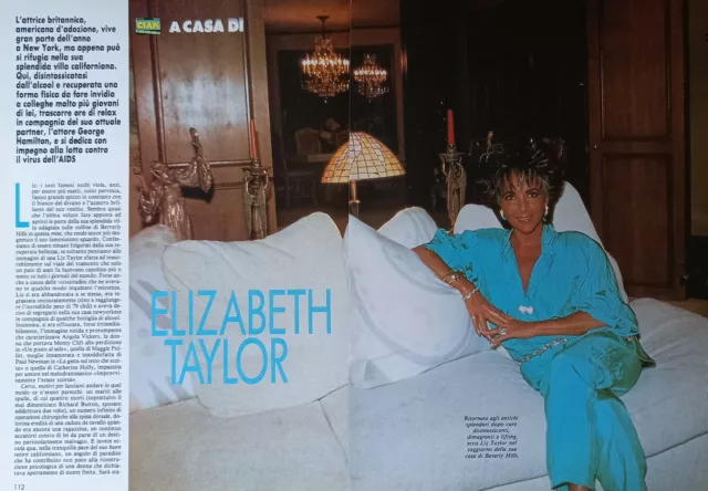 Italian Clipping Ritaglio 1987 ELIZABETH TAYLOR  A Casa di 4 PAGINE .