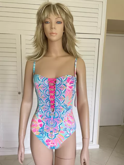 Lilly Pulitzer Swimsuit Size 0 Jules One Piece Lattice Sea glass Aqua NEW $148