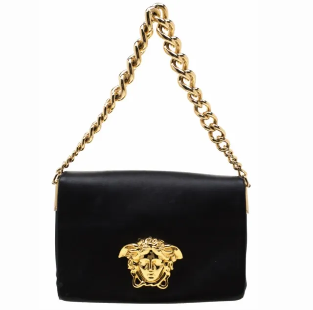 $1900 Versace Nappa Palazzo Sultan Leather Black Medusa Gold Chain Shoulder Bag