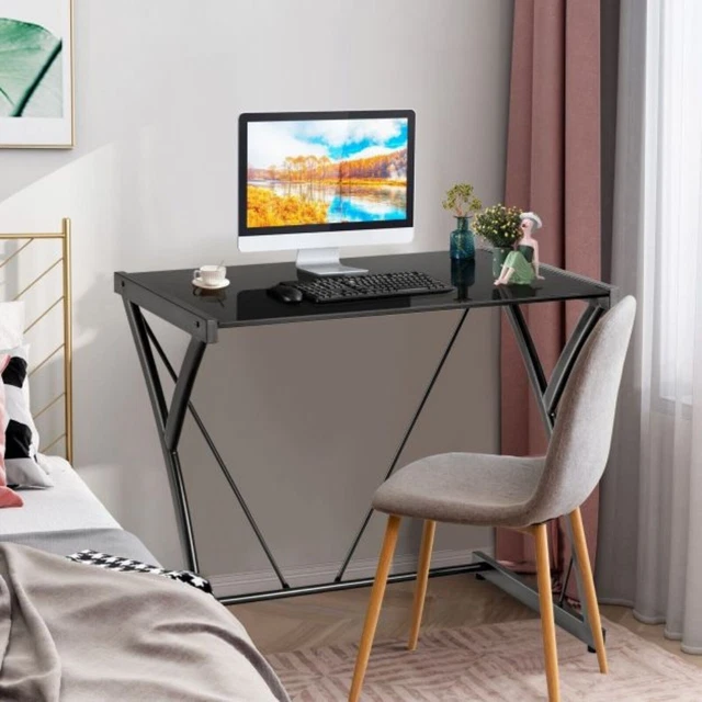 Z SHAPED OFFICE COMPUTER Workstation Study Desk Table w Tempered