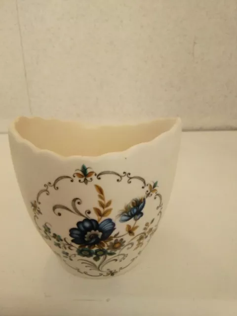 Purbeck Ceramics, Swanage - Vintage Small White Vase/Planter With Blue Flowers 