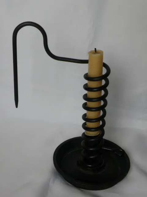 Handmade Black Wrought Iron Spiral Courting Candle Holder 9 1/2" Tall Primitive