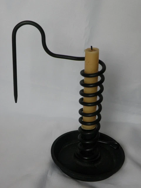 Handmade Black Wrought Iron Spiral Courting Candle Holder 9 1/2" Tall Primitive