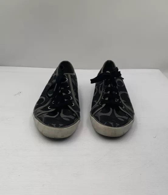 COACH Dee Casual Sneakers Black/ Gray Signature C Canvas Shoes Size 10