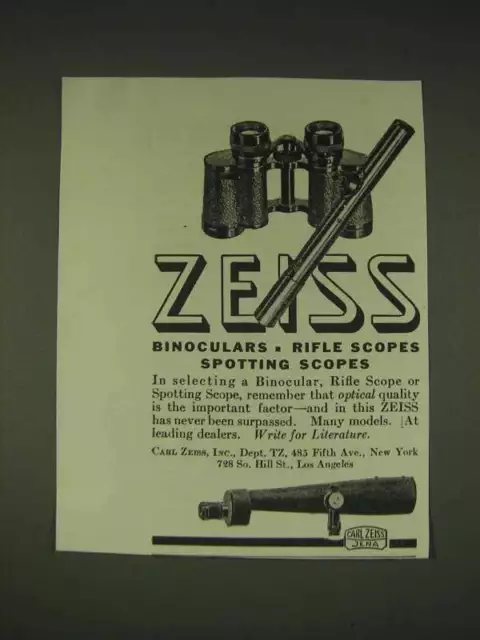 1935 Zeiss Bincoculars, Rifle Scopes and Spotting Scopes Ad