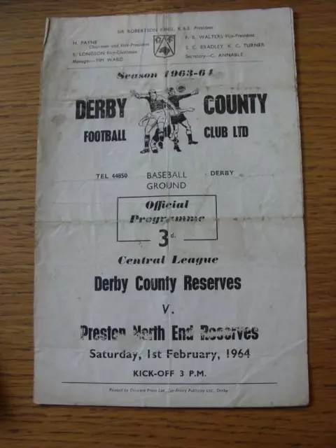 01/02/1964 Derby County Reserves v Preston North End Reserves  (Heavy Creased, F