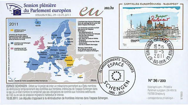 PE603 FDC Parlement européen "Réintroduction frontières Espace Schengen" 05-2011