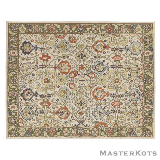 Beige & Grün Floral Orientalisch Handgetuftet 100% Wolle Weich Bereich Teppich