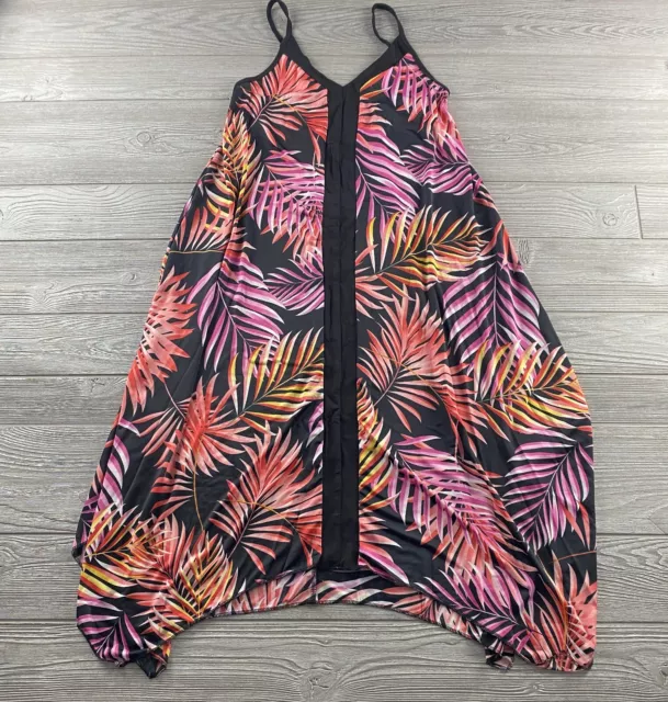 INDIA BOUTIQUE ONE Size Pink Black Tropical Leaf Print Spaghetti